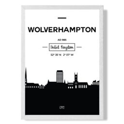 ARTZE Wolverhampton Black & White City Skyline Framed Print SIZE: A2 with White Frame - Size: A4 - thumbnail 1