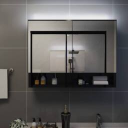 Berkfield Home LED Bathroom Mirror Cabinet Black 80x15x60 cm MDF - Size: 80 x 15 x 60 cm