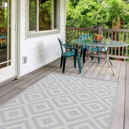 THE RUGS Outdoor Indoor Geometric Diamond Rug Grey Ivory Weather Resistant - Size: 200 cm x 290 cm - thumbnail 1
