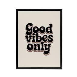 "Artery8 Good Vibes Only Bold Funky Retro Typography Framed Canvas Art Print in Beige - Size: W12"" x H16""" - thumbnail 1
