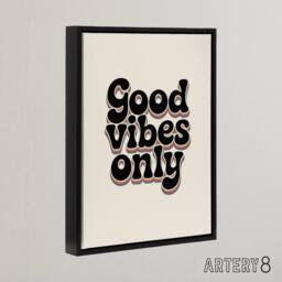 "Artery8 Good Vibes Only Bold Funky Retro Typography Framed Canvas Art Print in Beige - Size: W12"" x H16""" - thumbnail 2