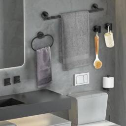 KORVIXA Stainless Steel Toilet Roll Holder & Towel in Black - Size: 1000mm x 1000mm - thumbnail 4