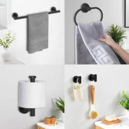 KORVIXA Stainless Steel Toilet Roll Holder & Towel in Black - Size: 1000mm x 1000mm - thumbnail 3