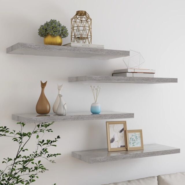 Berkfield Home Floating Wall Shelves 4 pcs Concrete Grey 80x23.5x3.8 cm MDF - image 1