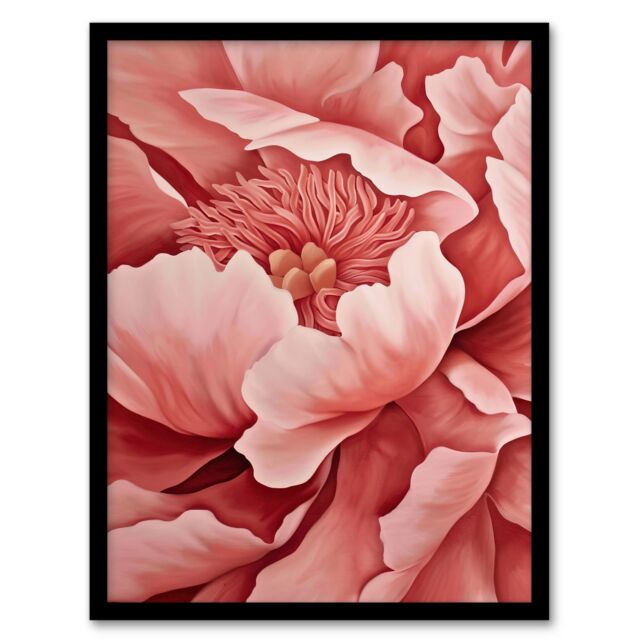 "Artery8 Coral Pink Peony Painting Magnified Zoom Floral Framed Art Print - Size: W12"" x H16""" - image 1