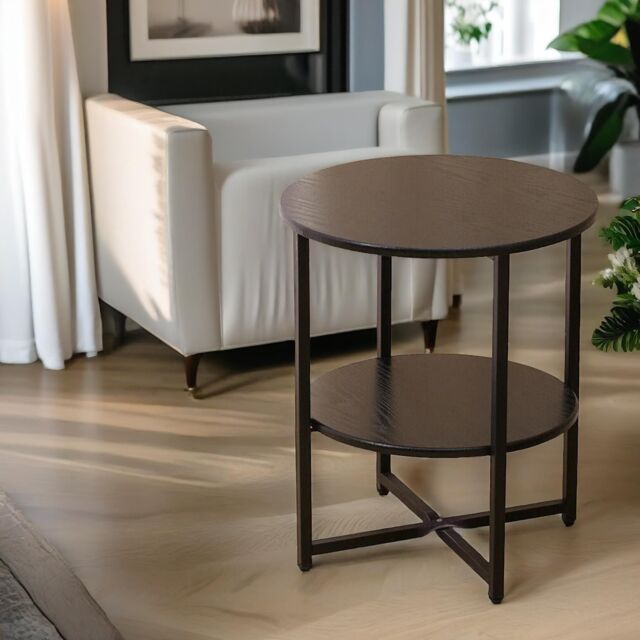 Pirlo Plush Industrial 2 Tier Round Coffee Table For Living Room in Walnut - image 1