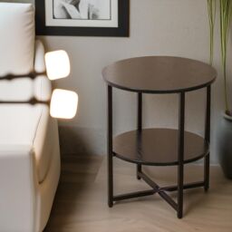 Pirlo Plush Industrial 2 Tier Round Coffee Table For Living Room in Walnut - thumbnail 2