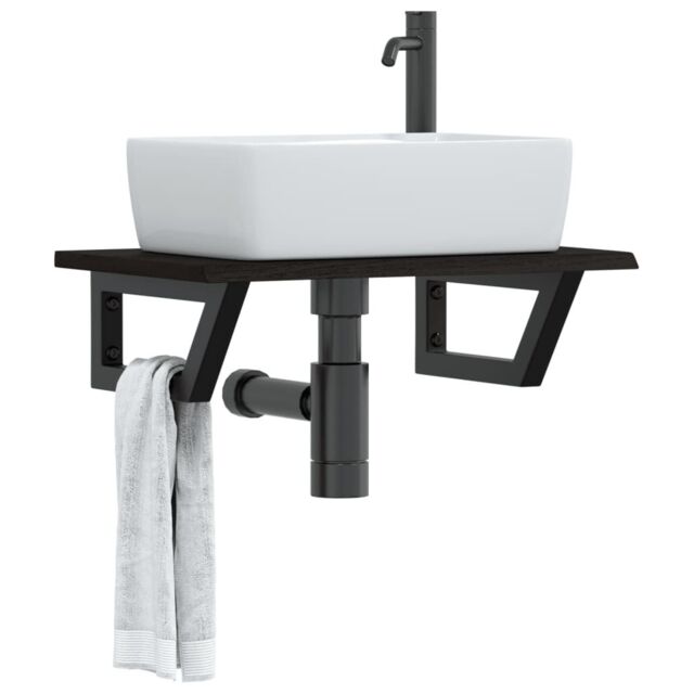 Berkfield Home Basin Shelf Wall Mounted Steel & Solid Wood Oak in Brown - image 1