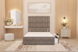Somnior Alexas Divan 2 Draw Bed Base with Floor Standing Headboard Tweed Fabric in Brown - Size: Small Single - thumbnail 4