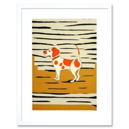 "Artery8 Wall Art Print Beagle Dog Springer Orange on Mustard Spaniel Artwork Framed 9X7 Inch in White - Size: W7"" x H9""" - thumbnail 1