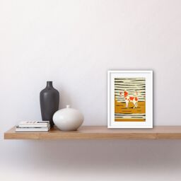"Artery8 Wall Art Print Beagle Dog Springer Orange on Mustard Spaniel Artwork Framed 9X7 Inch in White - Size: W7"" x H9""" - thumbnail 2