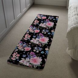Benjamin Tate Design Bright Pink Flowers On Black Runner Rug in Natural - Size: 67 cm x 230 cm - thumbnail 4