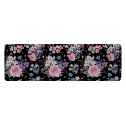 Benjamin Tate Design Bright Pink Flowers On Black Runner Rug in Natural - Size: 67 cm x 230 cm - thumbnail 1