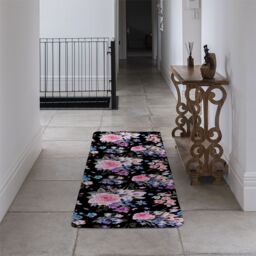 Benjamin Tate Design Bright Pink Flowers On Black Runner Rug in Natural - Size: 67 cm x 230 cm - thumbnail 3