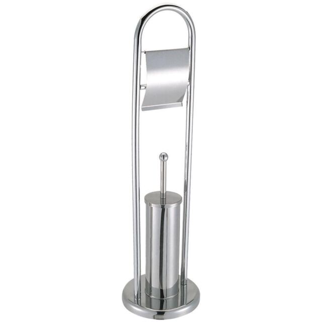Home Discount Bath Vida Toilet Brush & Paper Holder With Round Base Combination 2 in 1 in Metallic Silver - image 1