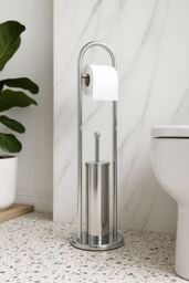 Home Discount Bath Vida Toilet Brush & Paper Holder With Round Base Combination 2 in 1 in Metallic Silver - thumbnail 2