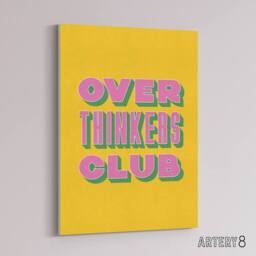 "Artery8 Overthinkers Club Mustard Yellow Pink Retro Canvas Wall Art Print - Size: W12"" x H16""" - thumbnail 2