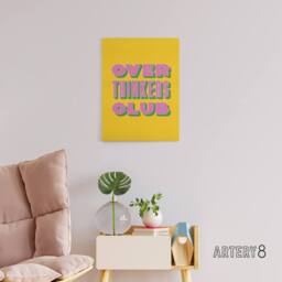 "Artery8 Overthinkers Club Mustard Yellow Pink Retro Canvas Wall Art Print - Size: W12"" x H16""" - thumbnail 3