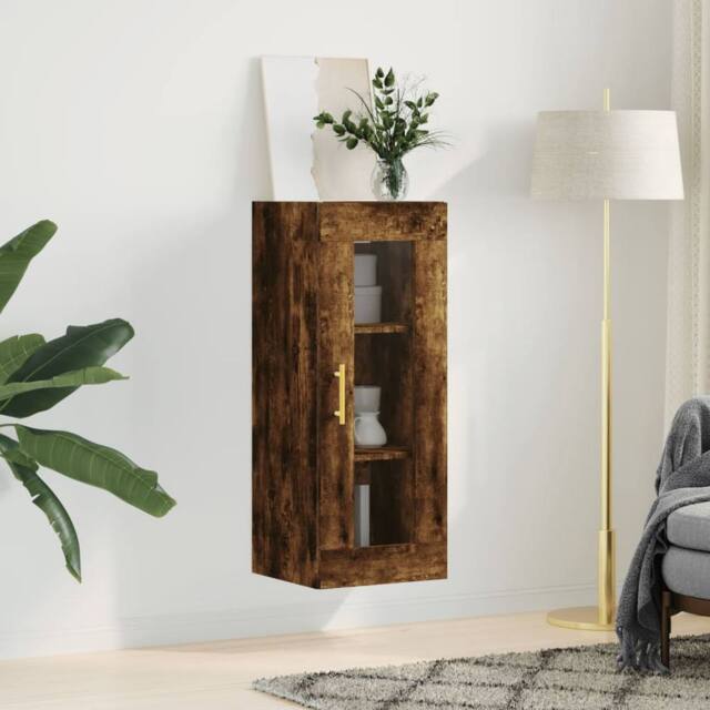Berkfield Home Wall Mounted Cabinet Smoked Oak 34.5x34x90 cm in Brown - image 1