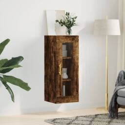 Berkfield Home Wall Mounted Cabinet Smoked Oak 34.5x34x90 cm in Brown - thumbnail 1