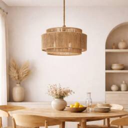 Voltico Double Tier Rattan Lampshade 30cm Natural Woven Pendant Ceiling Shade in Brown - thumbnail 2