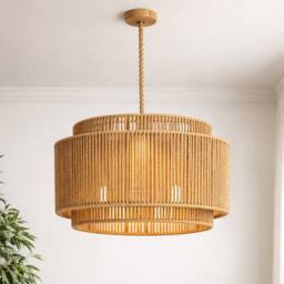 Voltico Double Tier Rattan Lampshade 30cm Natural Woven Pendant Ceiling Shade in Brown