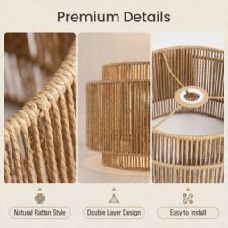 Voltico Double Tier Rattan Lampshade 30cm Natural Woven Pendant Ceiling Shade in Brown - thumbnail 5