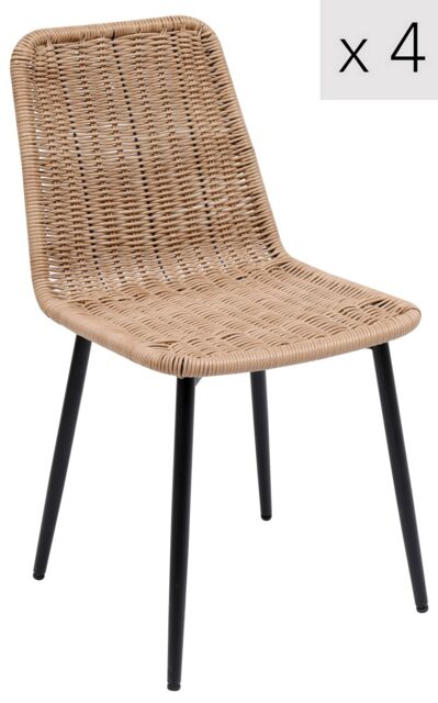 Nordlys Set of 4 Chairs with Metal Legs & Rattan in Beige - image 1