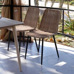 Nordlys Set of 4 Chairs with Metal Legs & Rattan in Beige - thumbnail 4