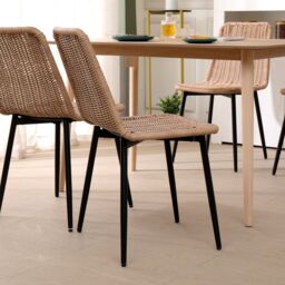 Nordlys Set of 4 Chairs with Metal Legs & Rattan in Beige - thumbnail 7
