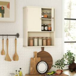 Costway Bathroom Wall Cabinet 2-Door Wall Mounted Medicine Cabinet in Beige - thumbnail 5