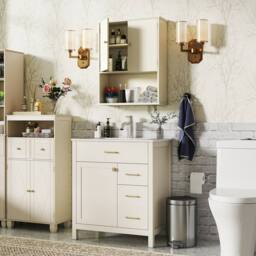 Costway Bathroom Wall Cabinet 2-Door Wall Mounted Medicine Cabinet in Beige - thumbnail 4