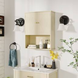 Costway Bathroom Wall Cabinet 2-Door Wall Mounted Medicine Cabinet in Beige - thumbnail 6