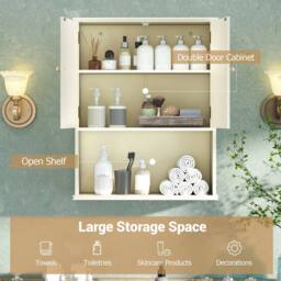 Costway Bathroom Wall Cabinet 2-Door Wall Mounted Medicine Cabinet in Beige - thumbnail 8