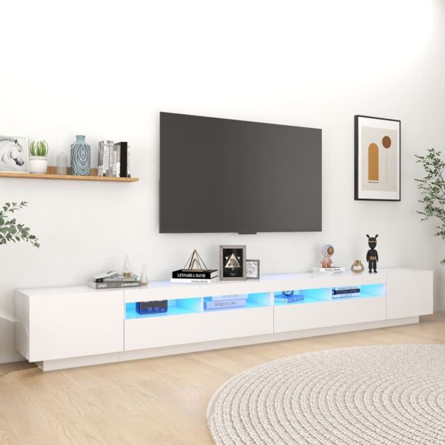 Berkfield Home TV Cabinet with LED Lights White 300x35x40 cm - Size: 300 x 35 x 40 cm - image 1