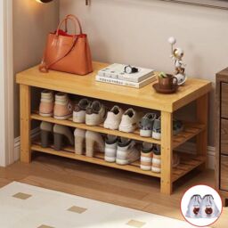 Hinsinc 3 Tiers Wooden Shoe Rack Seating Bench Hallway Storage Organiser in Light Brown