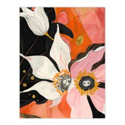 "Artery8 Abstract Pink Orange Flowers Artwork Floral Boho Wall Art Print - Size: W12"" x H16""" - thumbnail 1