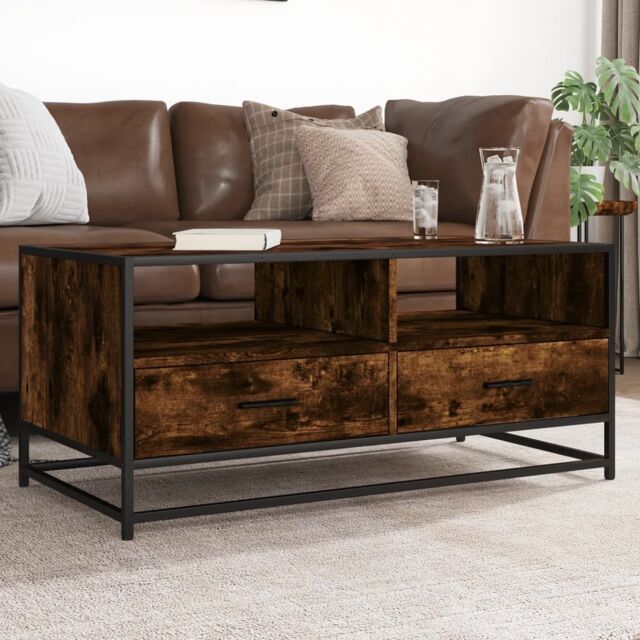 Berkfield Home Coffee Table Smoked Oak 100x50x45 cm Engineered Wood & Metal in Brown - Size: 100 x 50 x 45 cm - image 1