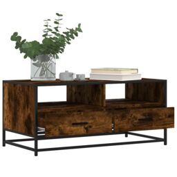 Berkfield Home Coffee Table Smoked Oak 100x50x45 cm Engineered Wood & Metal in Brown - Size: 100 x 50 x 45 cm - thumbnail 4