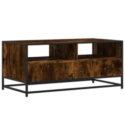 Berkfield Home Coffee Table Smoked Oak 100x50x45 cm Engineered Wood & Metal in Brown - Size: 100 x 50 x 45 cm - thumbnail 7