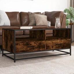 Berkfield Home Coffee Table Smoked Oak 100x50x45 cm Engineered Wood & Metal in Brown - Size: 100 x 50 x 45 cm - thumbnail 1