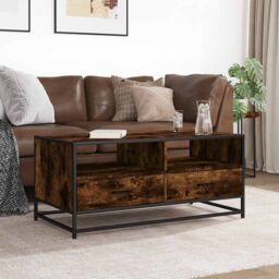 Berkfield Home Coffee Table Smoked Oak 100x50x45 cm Engineered Wood & Metal in Brown - Size: 100 x 50 x 45 cm - thumbnail 3