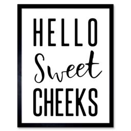 "Artery8 Wall Art Print Funny Bathroom Hello Sweet Cheeks Cheeky Toilet Sign Art Framed in Black - Size: W12"" x H16""" - thumbnail 1