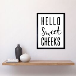 "Artery8 Wall Art Print Funny Bathroom Hello Sweet Cheeks Cheeky Toilet Sign Art Framed in Black - Size: W12"" x H16""" - thumbnail 2