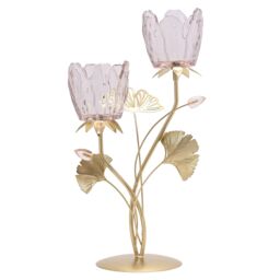 Hestia 2 Stem Candle Holder With Blush Pink Glass On Gold Base - thumbnail 1