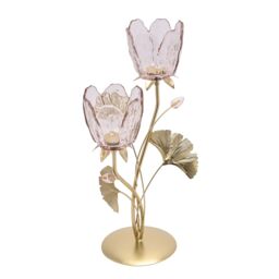 Hestia 2 Stem Candle Holder With Blush Pink Glass On Gold Base - thumbnail 2