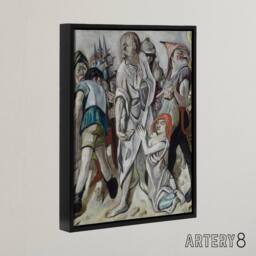 "Artery8 Jesus Christ & the Sinner Max Beckmann Black Framed Canvas Wall Art in Grey - Size: W12"" x H16""" - thumbnail 2