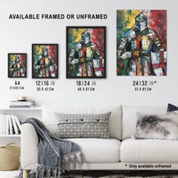 Artery8 Templar Knight Medieval Armor Sword Painting Framed Art Print - Size: A4 - thumbnail 3