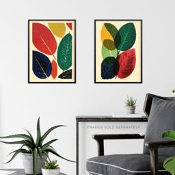 Artery8 Wall Art Print Set of 3 Abstract Leaf Artworks Colourful Boho Leaves Graphic Acrylic & Watercolour Living Room Poster s Pack - thumbnail 6
