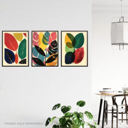 Artery8 Wall Art Print Set of 3 Abstract Leaf Artworks Colourful Boho Leaves Graphic Acrylic & Watercolour Living Room Poster s Pack - thumbnail 3